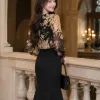 V9822 Chân Váy Đuôi Cá Linen Đen