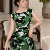 EX9566 Đầm Body A Lụa Mango Xanh