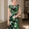 EX9566 Đầm Body A Lụa Mango Xanh