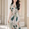 EX9567 Đầm Xòe Hoa Tiết Màu Loang