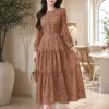 Đầm xòe dạo phố màu nâu voan tơ EM9801