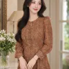 Đầm xòe dạo phố màu nâu voan tơ EM9801