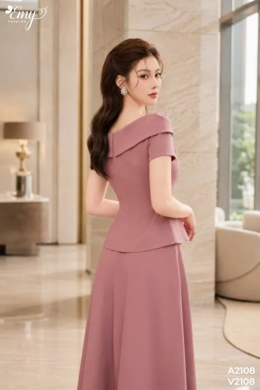 EM2108 Set Áo Váy Cotton Hàn Hồng Đất