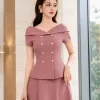 EM2108 Set Áo Váy Cotton Hàn Hồng Đất