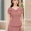 EM2108 Set Áo Váy Cotton Hàn Hồng Đất