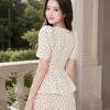 Đầm xòe công sở họa tiết bi kem EM2274