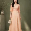 EM9830 Đầm Maxi Voan Tơ Hoa Cam Tay Lỡ