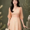 EM9830 Đầm Maxi Voan Tơ Hoa Cam Tay Lỡ