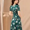 EM9511 Đầm Xoè Lụa Xanh HT Hoa