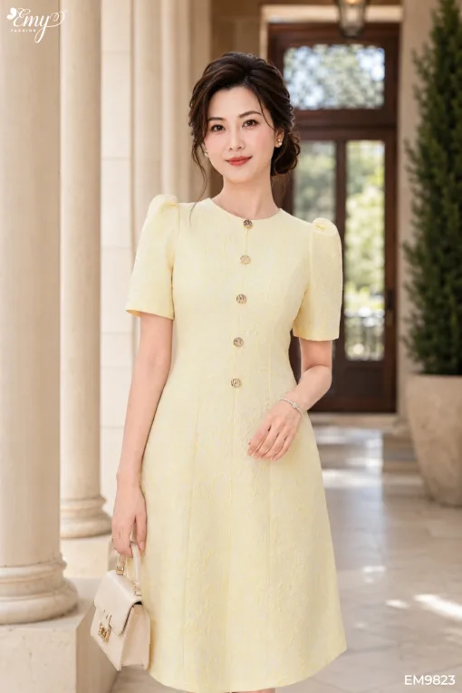 EM9823 Đầm Suông A Gấm Xốp Hoa
