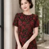 EM9607 Đầm Suông Gấm Hoa Đỏ