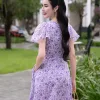 Đầm xòe dạo phố voan hoa tím EM9680