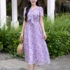 Đầm xòe dạo phố voan hoa tím EM9680