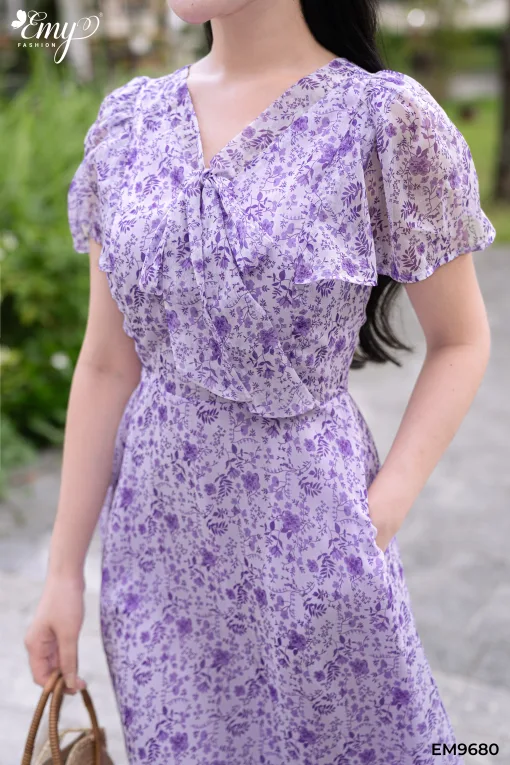 Đầm xòe dạo phố voan hoa tím EM9680