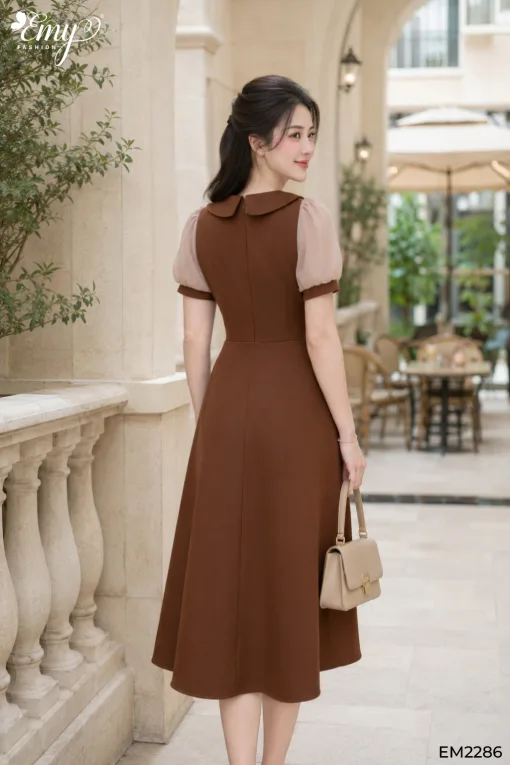 Đầm Xoè A Dạo phố Nâu Phối - EM2286