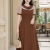 Đầm Xoè A Dạo phố Nâu Phối - EM2286