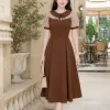 Đầm Xoè A Dạo phố Nâu Phối - EM2286