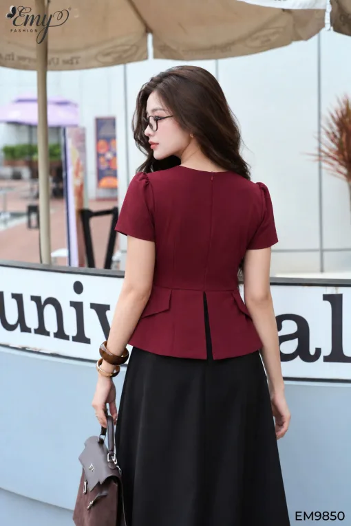 Đầm Peplum Dự tiệc Đỏ Rượu Dáng A EM9850